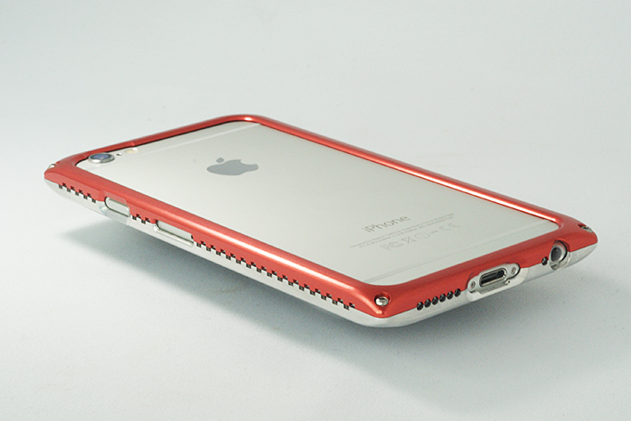 iPhone 6専用ジュラルミン削り出し iPhoneケース MY-BUM マテリアルシルバー（U）×ライティングレッド（L）